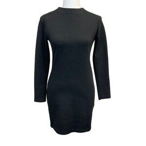 NEW Zara W&B Crew Neck Long Sleeve Mini Sweater Shift Dress In Black Size Medium